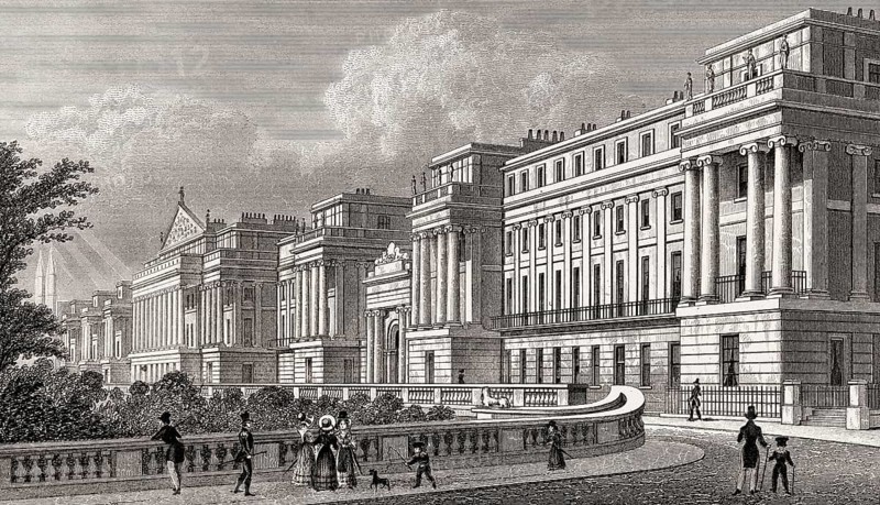 Cumberland Terrace, Regent's Park, London, UK, illustration by Th. H. Shepherd, 1826