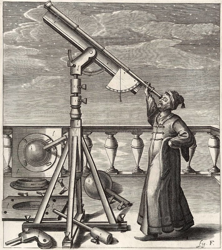 Title picture of Selenographia, description of the moon, book by Johannes Hevelius, 1647