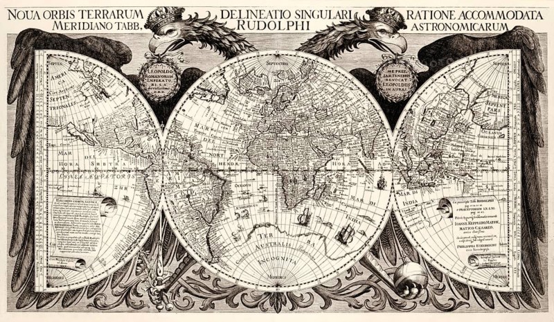 Noua orbis terrarum, modern depiction of the world, by Philippus Eckebrecht, 1630
