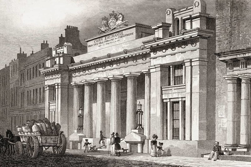 The new Corn Exchange, Mark Lane, London, UK, illustration by Th. H. Shepherd, 1826