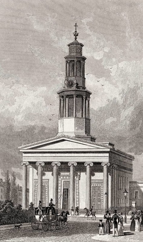 St Pancras Church, Bloomsbury/St Pancras, London, illustration by Th. H. Shepherd, 1828