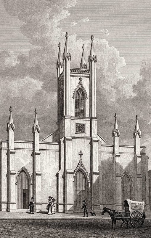 St Mary's Church, Somers Town, London Borough of Camden, illustration by Th. H. Shepherd, 1828