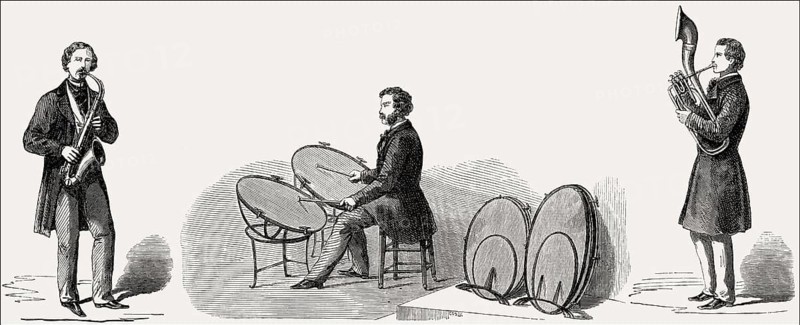 New music instruments at the International Exhibition of 1862, London, UK