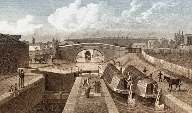 The Double Lock and East Entrance to the Islington Tunnel, Regent's Canal, London, illustration by Th. H. Shepherd, 1828