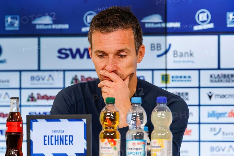 Football match, Coach Christian EICHNER Karlsruher SC Portrait at the press conference, BBBank Wildpark, Karlsruhe