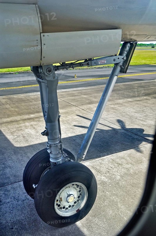 Landing gear, Fokker 50, departure from Denpasar, Bali, Indonesia, Asia