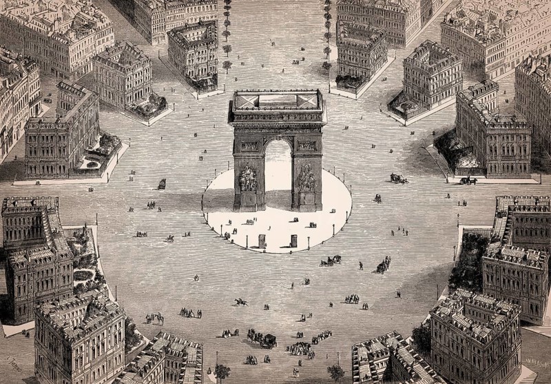 Bird's eye view of the Place Charles de Gaulle, Paris, France, 1857, Europe