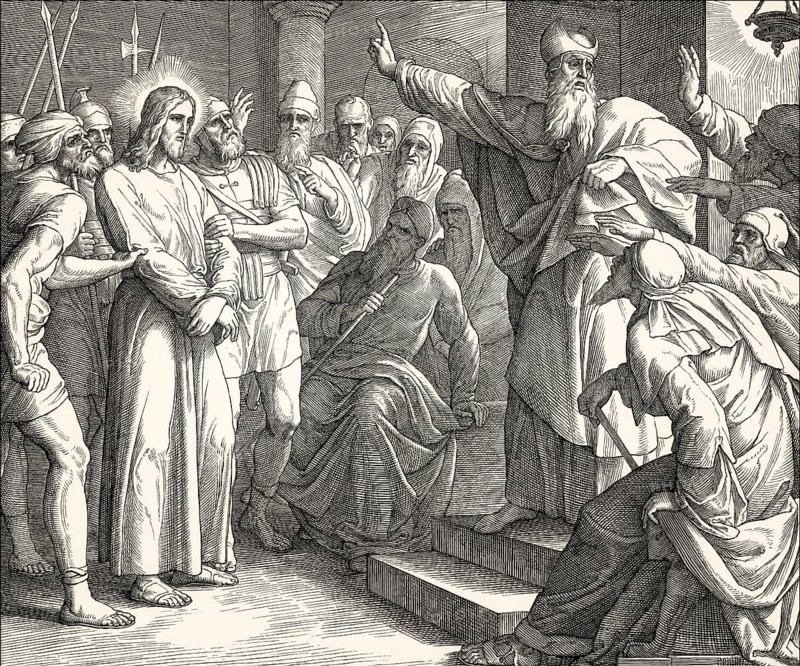 Sanhedrin trial of Jesus, New Testament, by Julius Schnorr von Carolsfeld, 1860