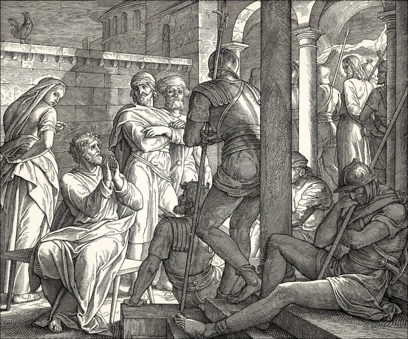 The Denial of apostle Peter, New Testament, by Julius Schnorr von Carolsfeld, 1860