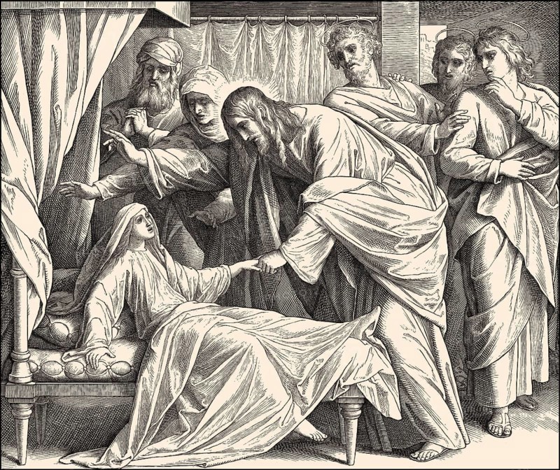 Raising of the dead, the daughter of Jairus, New Testament, by Julius Schnorr von Carolsfeld, 1860