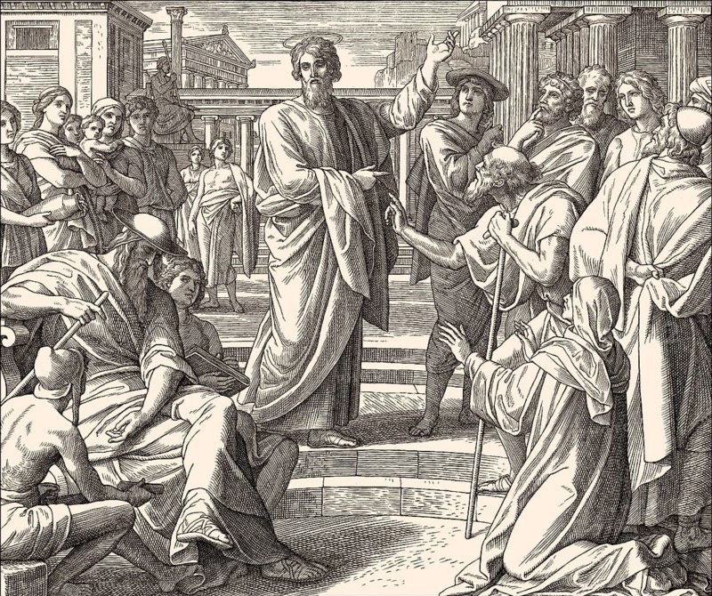 The Areopagus sermon, New Testament, by Julius Schnorr von Carolsfeld, 1860
