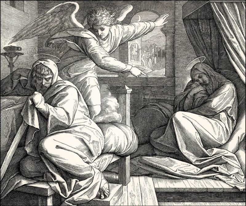 Angel Warns Joseph to leave Bethlehem and flee to Egypt, by Julius Schnorr von Carolsfeld