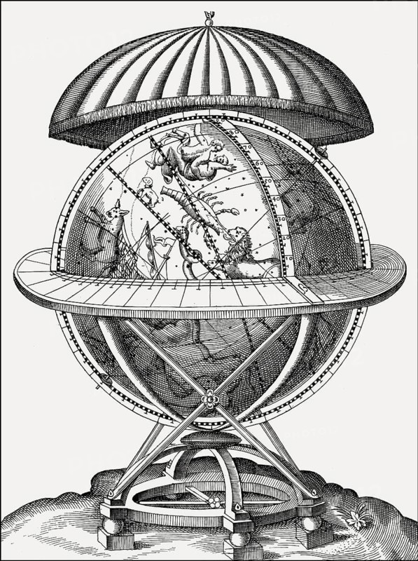 Celestrial globe, after Tycho Brahe Astronomiæ instauratæ mechanica, 1598