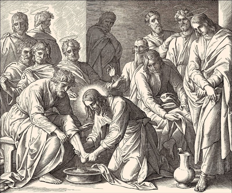 Jesus Washes the Disciples' Feet, New Testament, by Julius Schnorr von Carolsfeld, 1860