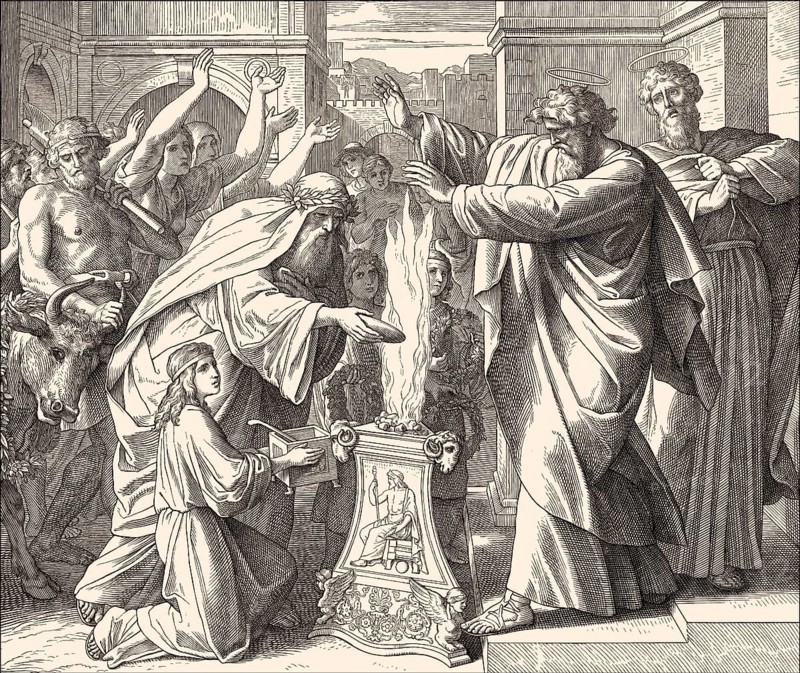 Paul and Barnabas in Lystra, New Testament, by Julius Schnorr von Carolsfeld, 1860