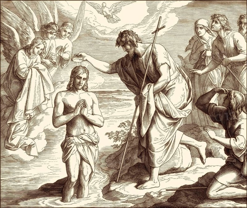 The baptism of Jesus by John the Baptist, New Testament, by Julius Schnorr von Carolsfeld, 1860