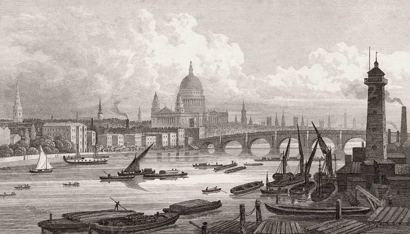 Panorama of London, St Paul's Cathedral, UK, illustration by Th. H. Shepherd, 1826