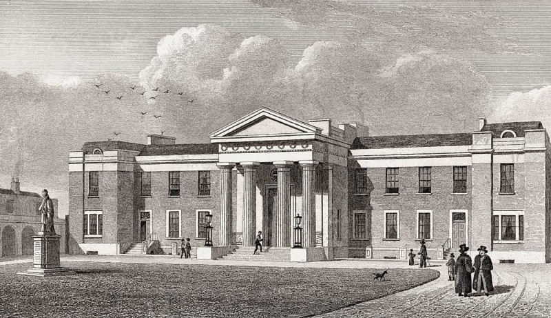 Haberdasher's Alms Houses, Hoxton, London, UK, illustration by Th. H. Shepherd, 1826