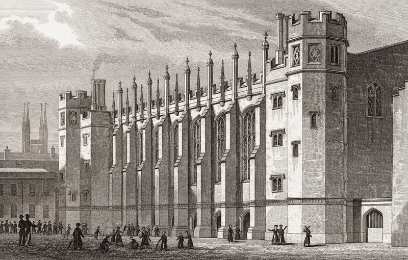 The New Hall, Christ's Hospital, London, UK, illustration by Th. H. Shepherd, 1826