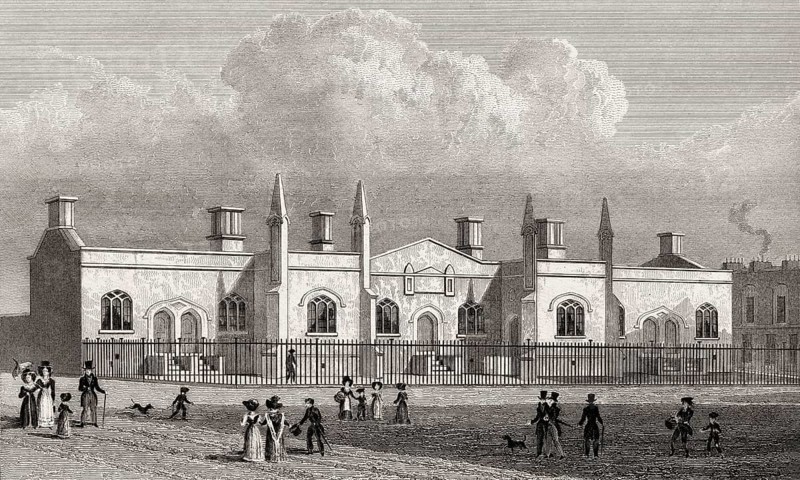 Brewers Alms House, Mile-end, London, UK, illustration by Th. H. Shepherd, 1826