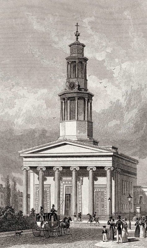 St Pancras Church, London, illustration by Th. H. Shepherd, 1828