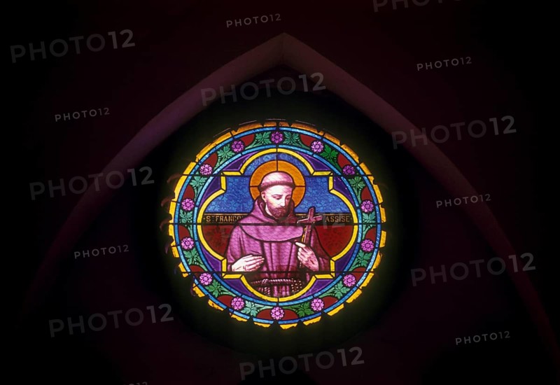 Stained Glass in Basilica of the Sacred Heart of Jesus at Puducherry Pondicherry, South India, India, Asia. Roman Catholic, Asia