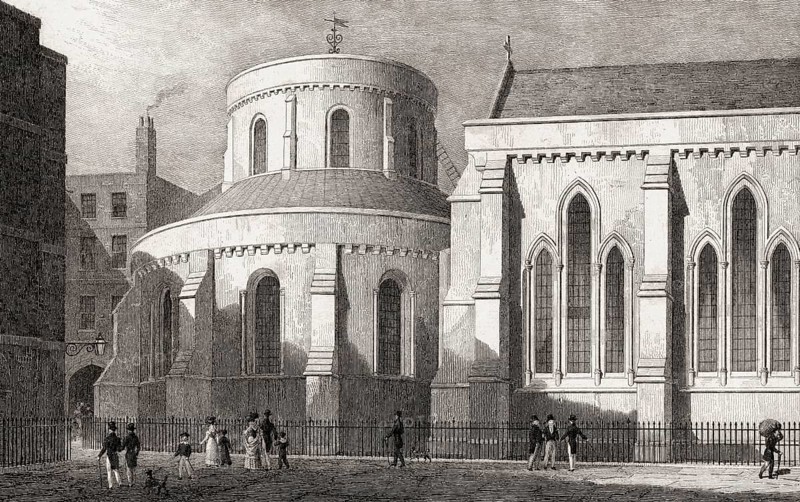 The Temple Church, London, UK, illustration by Th. H. Shepherd, 1826