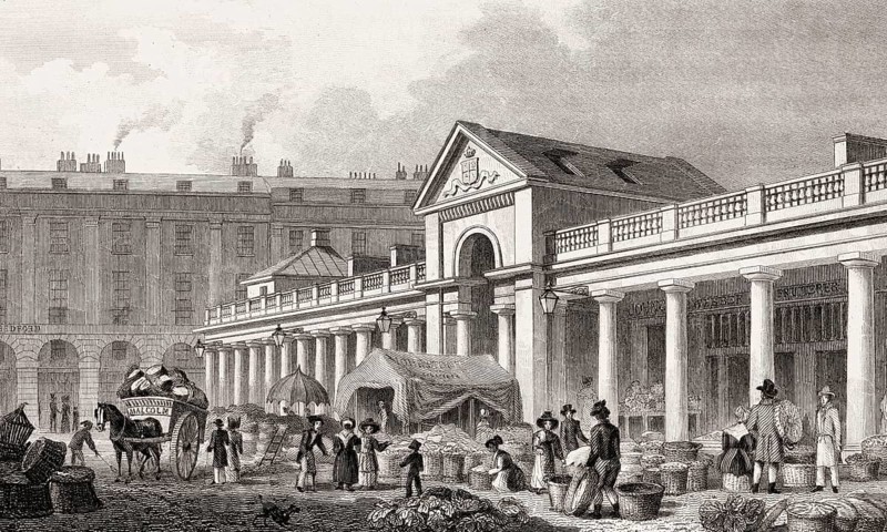 The former New Covent Garden Market, London, illustration by Th. H. Shepherd, 1828