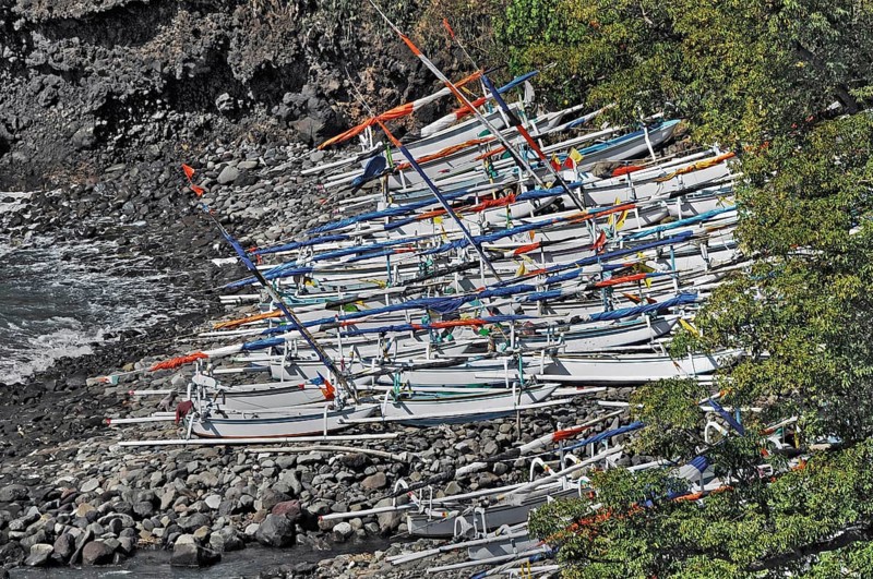 East coast with outrigger boats near Amed, Bali, Indonesia, Asia