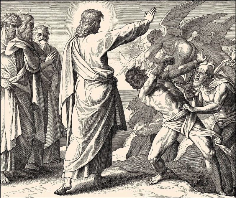 The exorcism of the Gerasene demoniac, New Testament, by Julius Schnorr von Carolsfeld, 1860