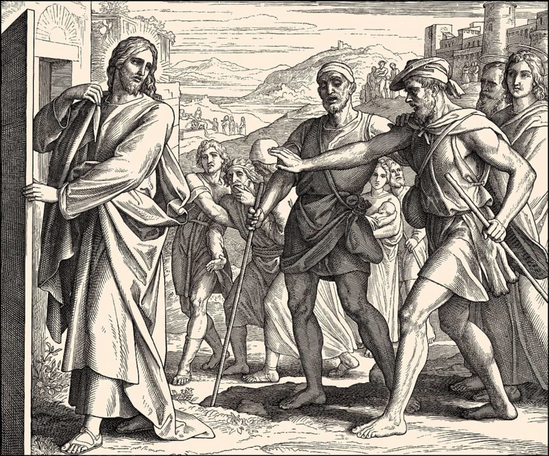 Healing the Blind, New Testament, by Julius Schnorr von Carolsfeld, 1860
