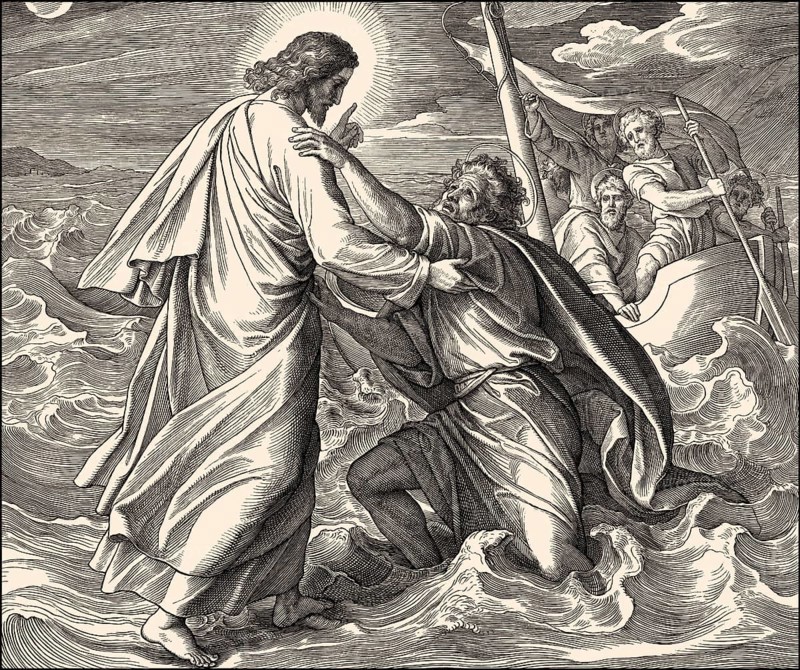 Jesus walking on the water, New Testament, by Julius Schnorr von Carolsfeld, 1860