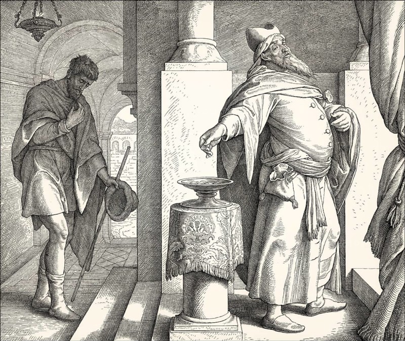 The parable of the Pharisee and the Publican, New Testament, by Julius Schnorr von Carolsfeld, 1860