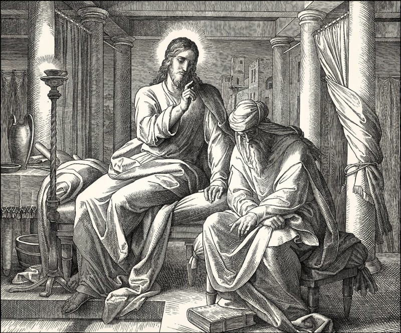 Nicodemus talking to Jesus, New Testament, by Julius Schnorr von Carolsfeld, 1860