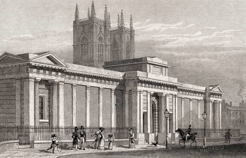 The New Government Mews with a view of the Houses of Parliament, Princes Street, London, illustration by Th. H. Shepherd, 1826