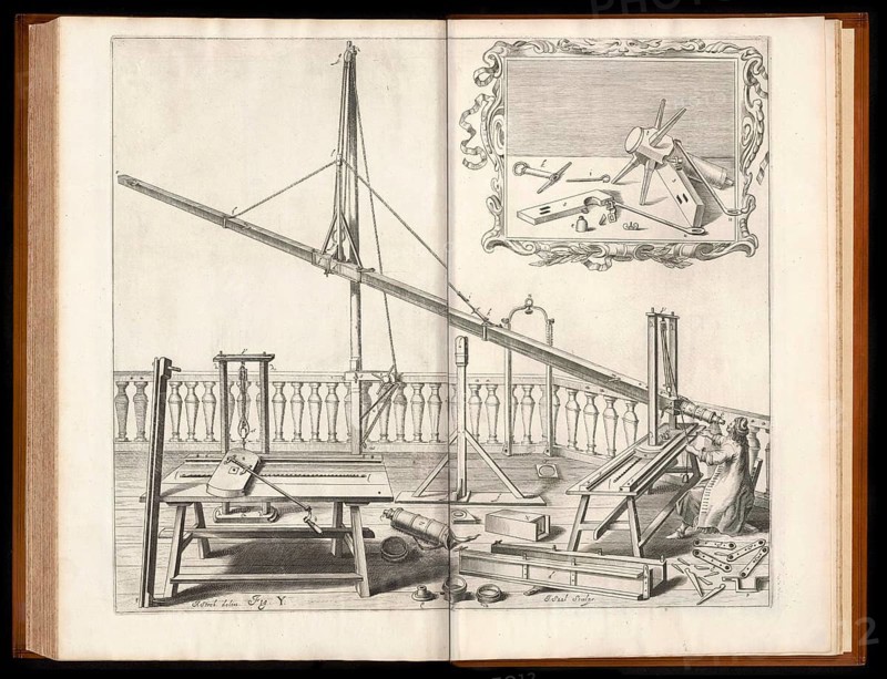 Keplerian astronomical refracting telescope, Machinae coelestis, 1673, by Johannes Hevelius, Danzig