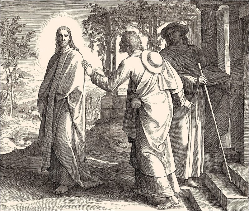 The road to Emmaus appearance, New Testament, by Julius Schnorr von Carolsfeld, 1860