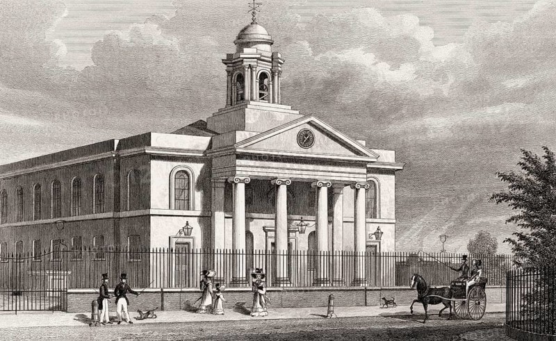 St Marylebone Parish Church, illustration by Th. H. Shepherd, 1828