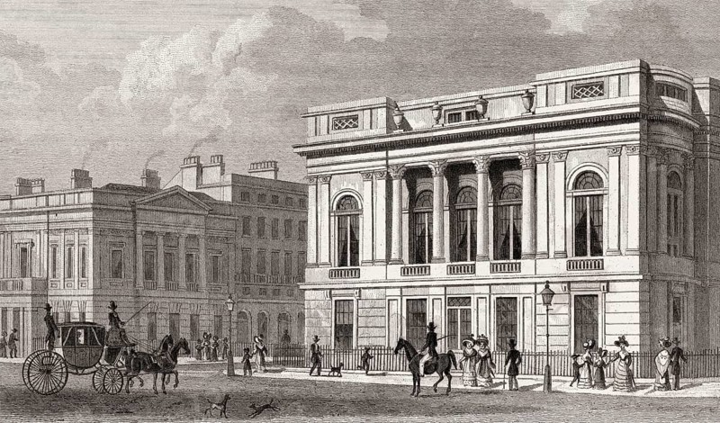 Pall Mall East, Westminster, London, illustration by Th. H. Shepherd, 1828