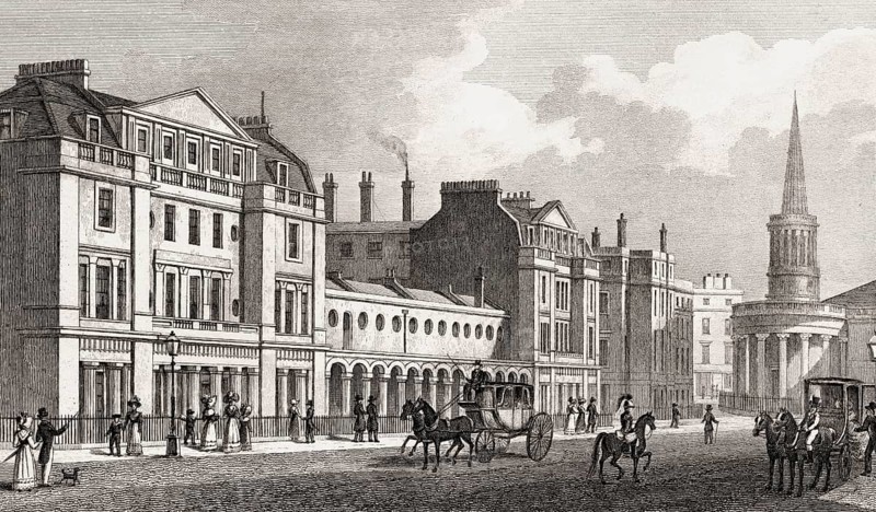 Langham Place, London, UK, illustration by Th. H. Shepherd, 1826