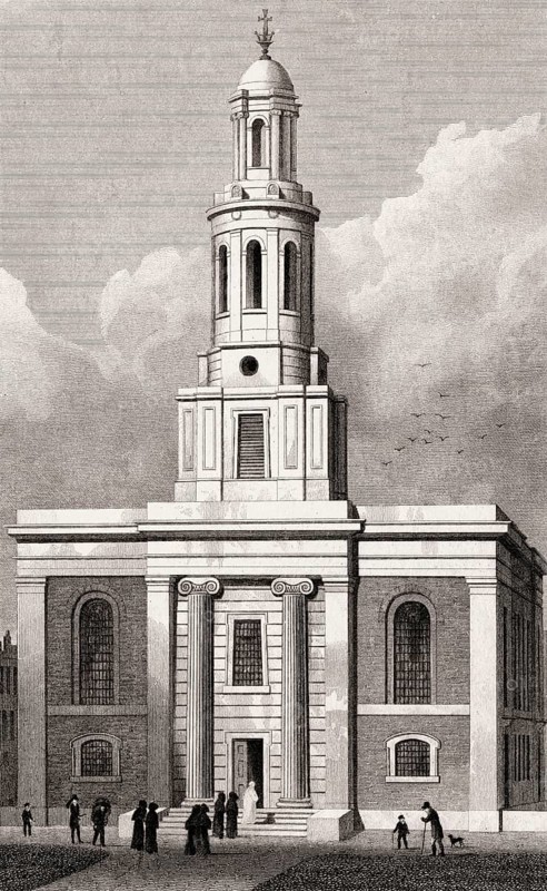 The Church of St. John the Baptist, Hoxton, illustration by Th. H. Shepherd, 1828
