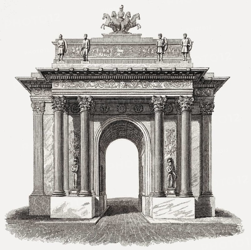 Wellington Arch, Hyde Park, London, UK, illustration by Th. H. Shepherd, 1826