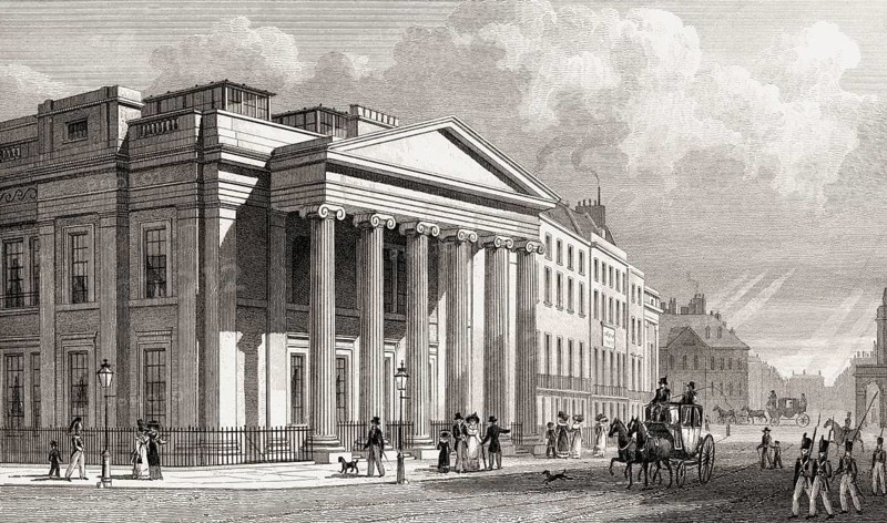 The Royal College of Physicians, Pall Mall East, London, UK, illustration by Th. H. Shepherd, 1826