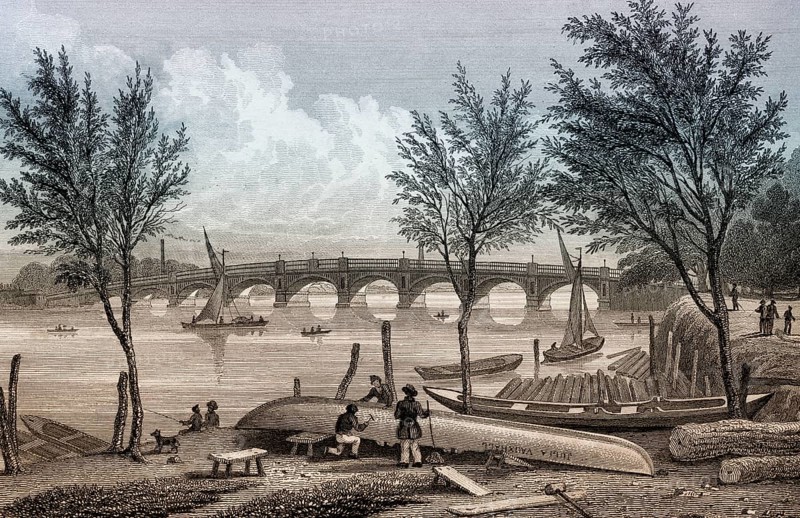 Vauxhall Bridge, London, illustration by Th. H. Shepherd, 1828