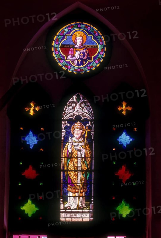 Stained Glass in Basilica of the Sacred Heart of Jesus at Puducherry Pondicherry, South India, India, Asia. Roman Catholic, Asia