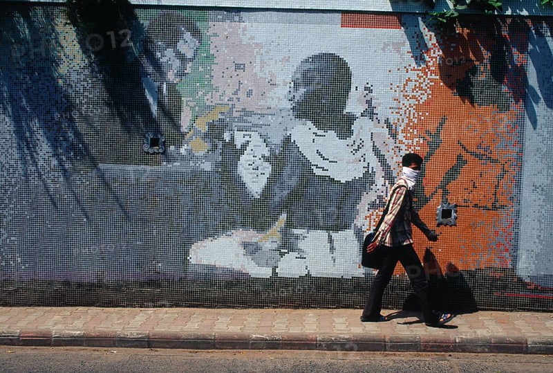 Wall Painting of Mahatma Gandhi, Ahmedabad, Gujarat, India, Asia