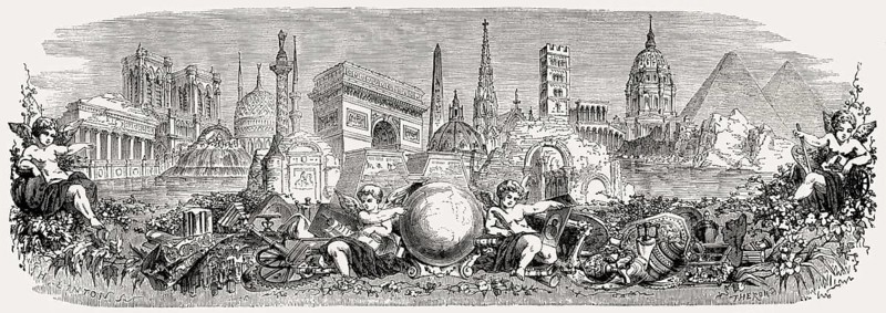 Front page of Le Monde illustré, global landmarks, 19th century