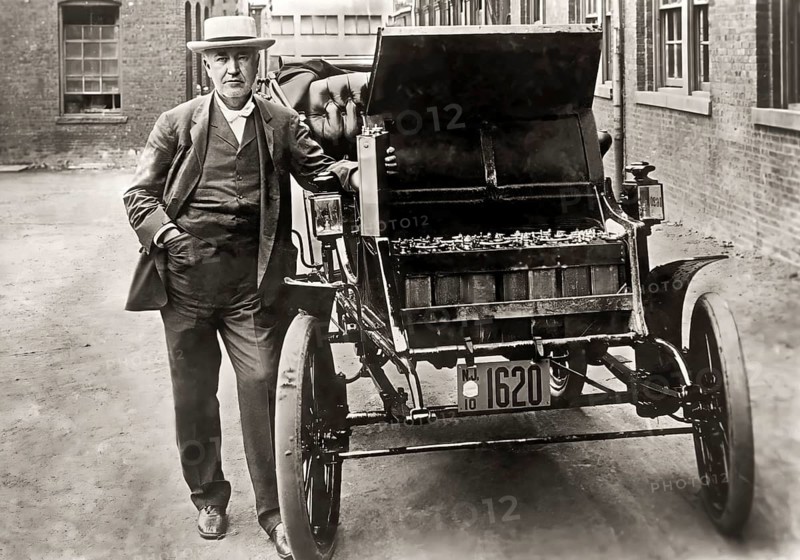 Thomas Alva Edison, 1847, 1931, American inventor, with his electric car, 1911, digitally edited