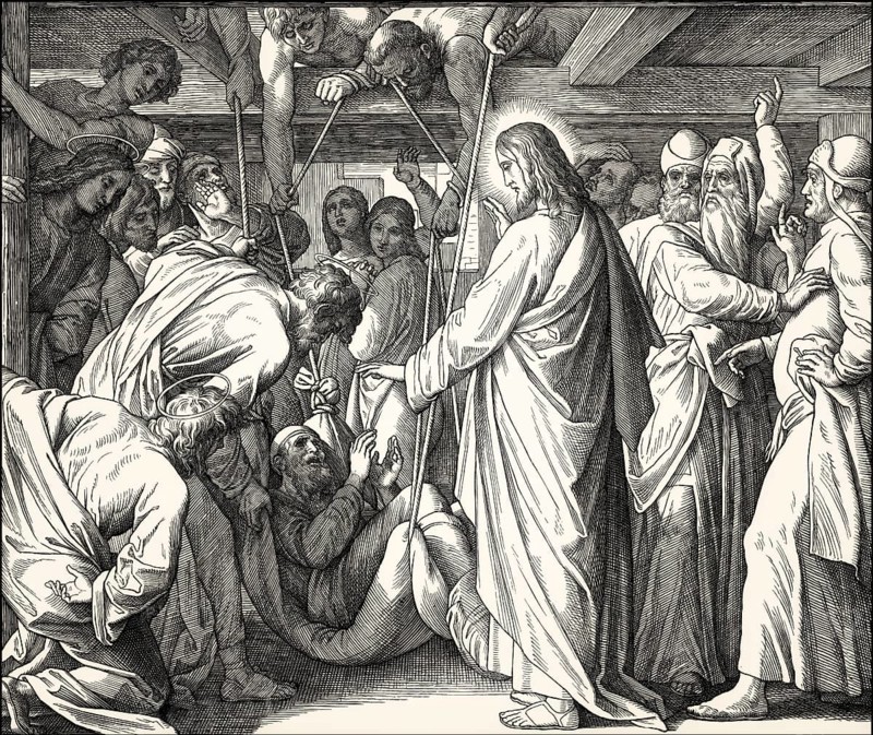 Healing the paralytic at Capernaum, New Testament, by Julius Schnorr von Carolsfeld, 1860