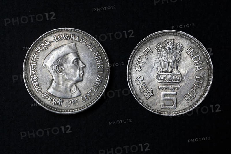 Coinage, India coinage, Jawaharlal Nehru centenary 1989 with five rupee coin